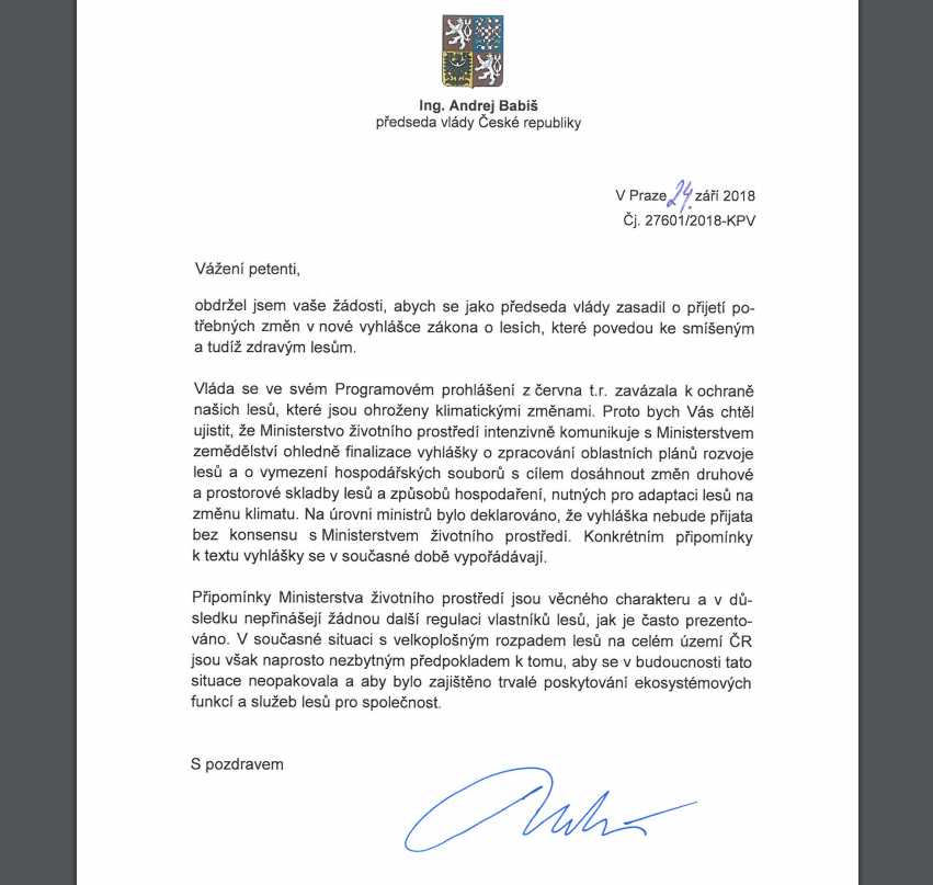 Premiér dal za pravdu Ministerstvu životního prostředí a občanům – razantní zvýšení podílu výsadby listnáčů a jedle ve vyhlášce je nutné, aby se neopakoval plošný rozpad lesů